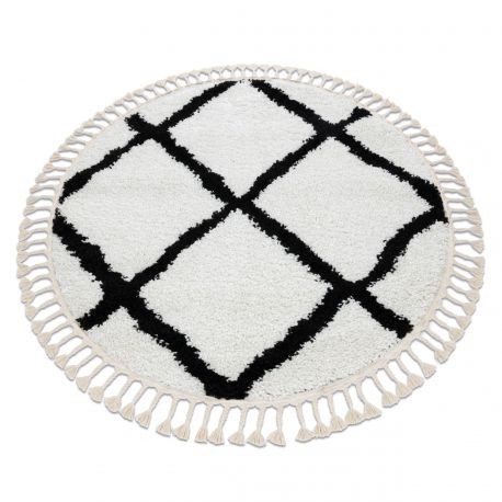 Covor Berber Cross cerc alb Franjuri shaggy, cerc 160 cm