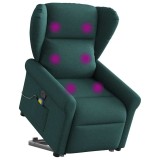 vidaXL Fotoliu rabatabil de masaj, cu ridicare, verde &icirc;nchis, textil