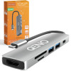 Hub USB 6in1 Qeno® Tip C/USB 3.0 Cu Port HDMI 4K, Card Reader, Adaptor Multiport