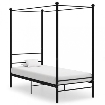 vidaXL Cadru de pat cu baldachin, negru, 90x200 cm, metal foto