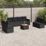 VidaXL Set mobilier de grădină cu perne, 9 piese, negru, poliratan