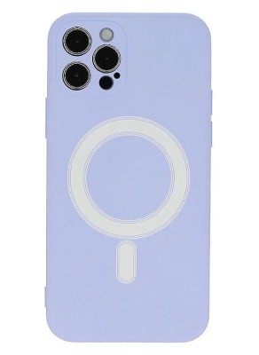 Husa iPhone 12 Pro Max din silicon cu MagSafe, silk touch, interior din catifea cu decupaje pentru camere, Mov foto
