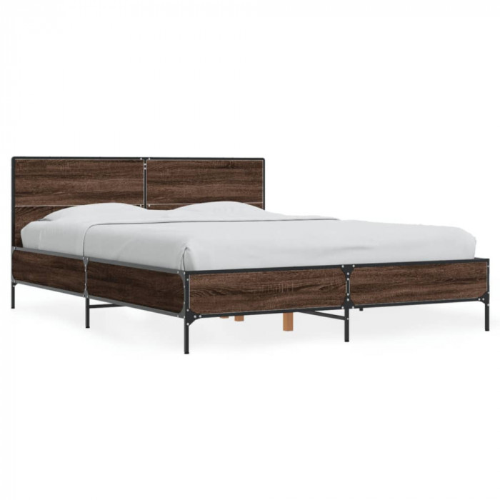 vidaXL Cadru de pat, stejar maro, 140x200 cm, lemn prelucrat și metal