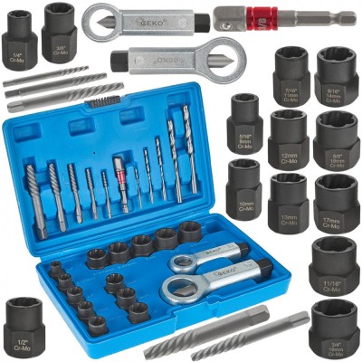Set extractoare suruburi piulite si stifturi rupte, 26 elemente, Geko G30036 foto