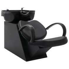 Scaun salon șamponare, cu lavoar, negru, piele ecologică foto