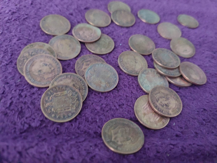 28 buc.UNA PESETA 1963-1966,28 Monede vechi Spania anii 1963-1966 de colectie