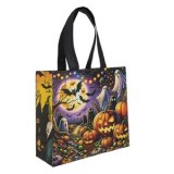 Sacosa din PP pentru Halloween, 22x10x21.5cm, Neagra cu Mov, CMCLASS