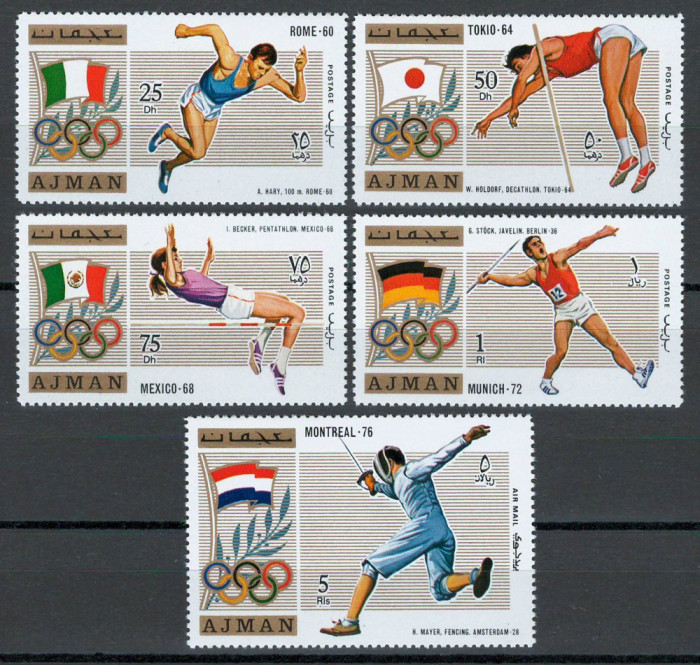 Ajman 1971 Mi 1210/14 MNH - Jocurile Olimpice de vară 1960&ndash;1976