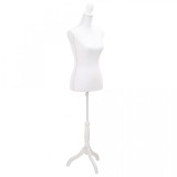 Bust Croitorie Feminin Alb Reglabil 133-168cm vidaXL - Manechin Dame, Design Vestimentar, Poliester, Suport Trepied, 84x67x90cm