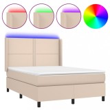 Cumpara ieftin Pat cu arcuri, cu saltea si LED cappuccino 140x190 cm piele eco
