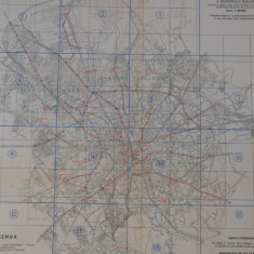 Harta Bucuresti, Fredi Wahnig, Lito Socec, 60x60 cm, liniile de tramvaie,interb.