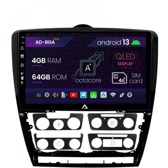 Navigatie Skoda Octavia 2, Android 13, A-Octacore 4GB RAM + 64GB ROM, 10.1 Inch - AD-BGA10004+AD-BGRKIT048v2