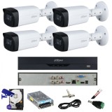 Sistem de supraveghere 4 camere Dahua, 5 MP, IR 80M, lentila 3.6MM, Starlight, DVR Dahua 4 canale, 5MP, Accesorii SafetyGuard Surveillance