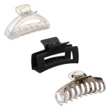 Clame Păr Femei, Set 3 Bucăți, Negru, Multicolor, Marble, 8.5 cm, Oem