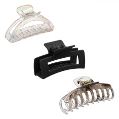 Clame Păr Femei, Set 3 Bucăți, Negru, Multicolor, Marble, 8.5 cm