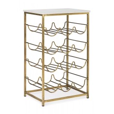 Suport sticle vin din fier auriu si blat marmura alba Marmol 39 cm x 29 cm x 65 h