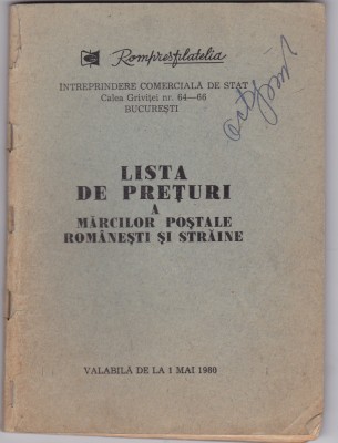 AS - LISTA DE PRETURI A MARCILOR POSTALE ROMANESTI SI STRAINE foto
