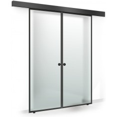 Usa culisanta Boss &reg; Duo Black model Confort negru, 60+60x215 cm, sticla mata securizata, glisanta in ambele directii