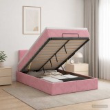 Cumpara ieftin Pat Ottoman cu Saltea si LED Roz 120 x 190 cm Catifea
