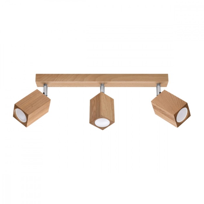 Lampă De Tavan Keke Stejar Lemn 3 Becuri Pătrate Scandinave De Interior