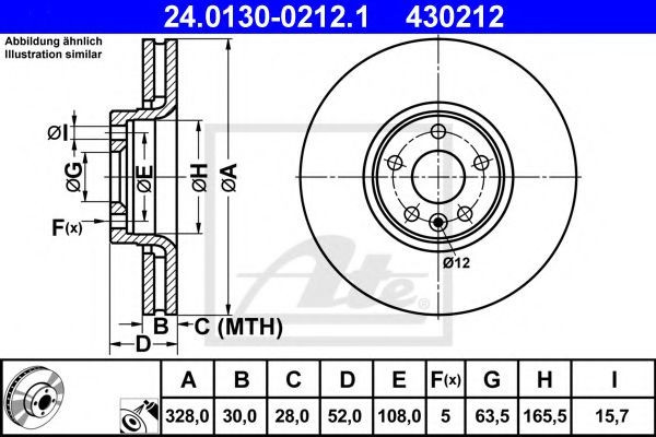 Disc frana VOLVO XC60 (2008 - 2016) ATE 24.0130-0212.1