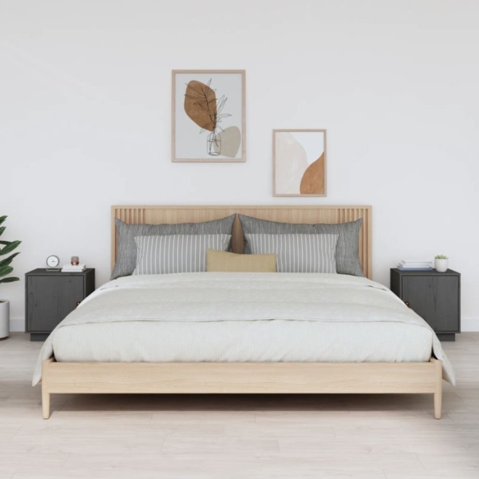 Gossi noptiere, 2 buc., gri, 40x34x45 cm, lemn masiv de pin