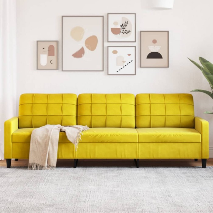 Gossi canapea cu 3 locuri, galben, 210 cm, catifea