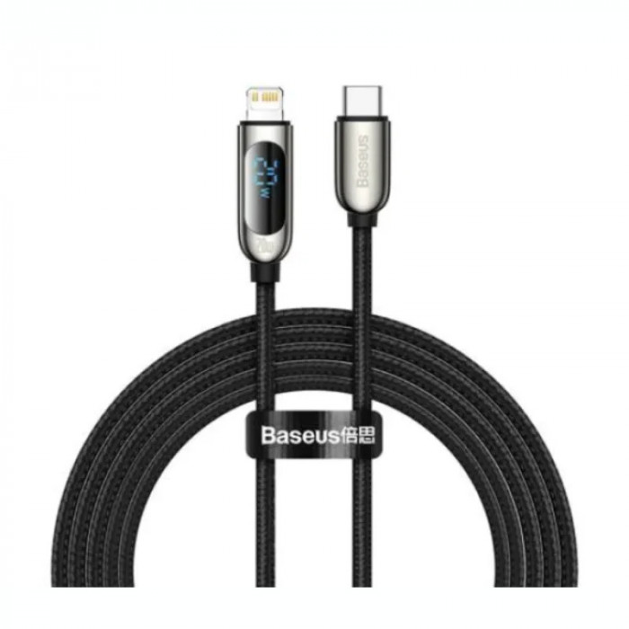 Cablu Alimentare si Date Baseus Display Fast Charging USB Type-C la Lighting iPhone 20W braided 1m Negru