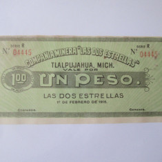 Rara! Mexic 1 Peso 1915 compania miniera Tlalpujahua,vedeți imaginile