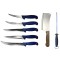 Pachet profesional pentru macelarie, dezosat, injunghiat, transat, filetat, 5 cutite, masat pentru ascutit, satar