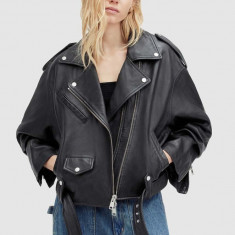 AllSaints geaca de piele DAYLE BIKER femei, culoarea negru, de tranzitie, WL557Z