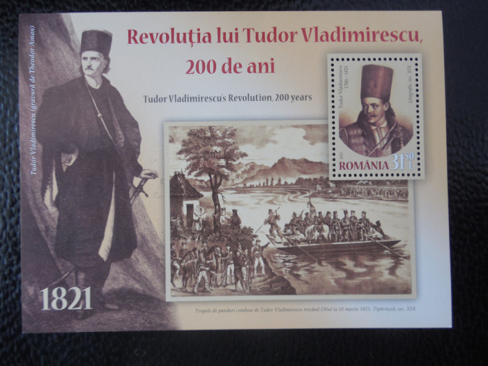 Romania-Revolutia lui Tudor Vladimirescu-bloc-nestampilat