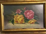 arta / tablou / colectie - Pictura in ulei natura statica cu trandafiri pictor Iancu Constantinescu anul 1956 !