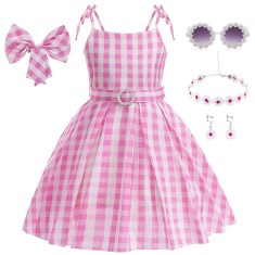 Rochita fete Barbie cu set cercei, lant si ochelari cu margarete, roz foto
