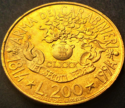 Moneda comemorativa CARABINIERI 200 LIRE - ITALIA, anul 1994 *cod 1830 B - A.UNC foto