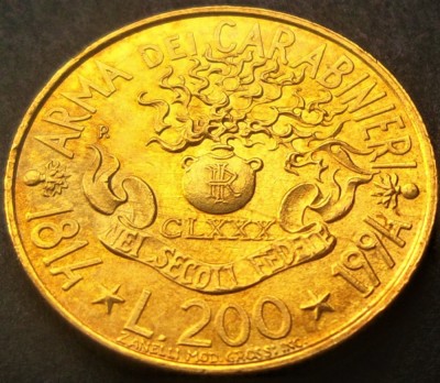 Moneda COMEMORATIVA 200 LIRE - ITALIA, anul 1994 *cod 4819 - A.UNC Carabinieri foto