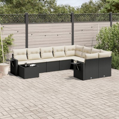 Gossi set canapele de gradina cu perne, 10 piese, negru, poliratan foto