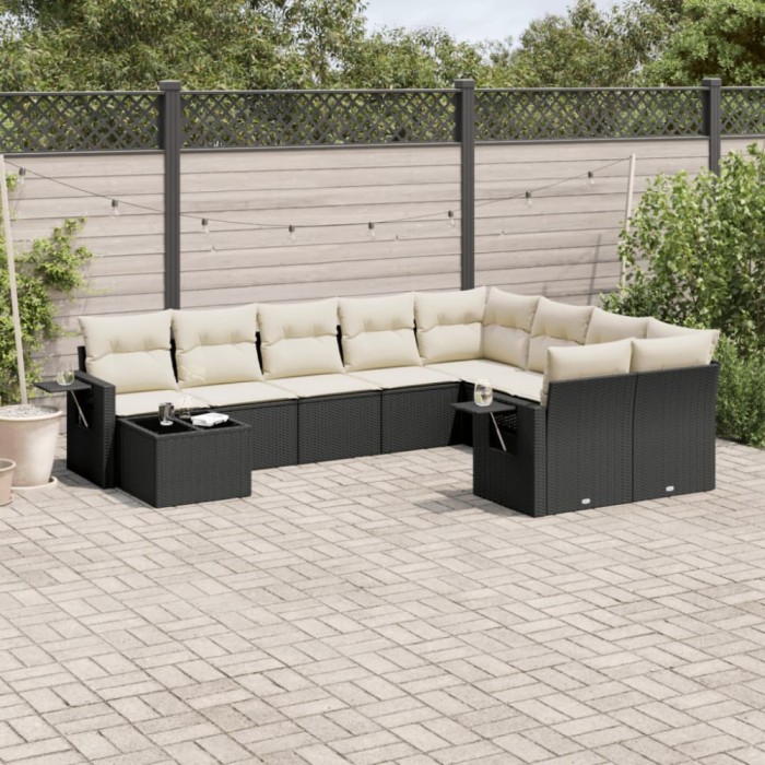 Gossi set canapele de gradina cu perne, 10 piese, negru, poliratan
