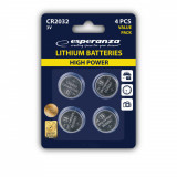 Set 4 baterii Litiu 3V CR2032, Esperanza 95805, tip moneda, in blister