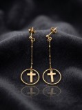 Cumpara ieftin Cercei Lungi din Argint 925 Placati cu Aur cu Pandantiv Cruce A n Cerc , Spiritualitate E i Geometrie Moderna
