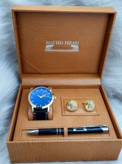 Set cadou pentru barbati Matteo Ferari, ceas, butoni, pix metalic MF027B110G foto