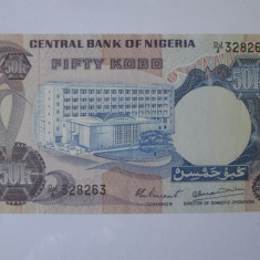 Rara! Nigeria 50 Kobo 1973 aUNC cu eroare de printare