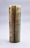 Vaza vintage din AGATA Onix Marmorat _ cilindru 22 cm _ verde galben