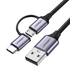 Ugreen USB - micro USB / USB tip C 2in1 cablu de date și încărcare 2,4A 1m - negru (30875)