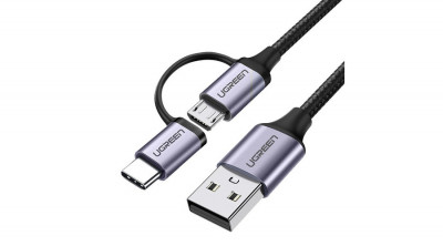 Ugreen USB - micro USB / USB tip C 2in1 cablu de date și &amp;icirc;ncărcare 2,4A 1m - negru (30875) foto