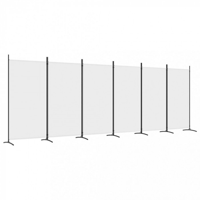 Paravan cameră cu 6 panouri, alb, 520x180 cm, textil