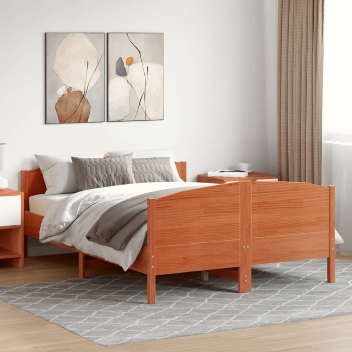 vidaXL Cadru pat fără saltea, maro ceruit, 135x190 cm, lemn masiv pin 3216184