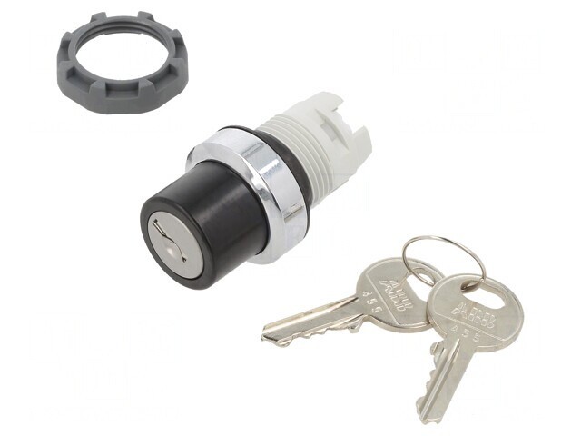 Comutator Rotativ cu Cheie 22mm Negru/Argintiu