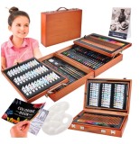 Set pentru Pictura si Desen cu 174 de Piese si Trusa din Lemn MAALEO