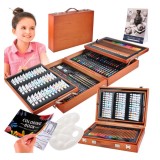 Set pentru Pictura si Desen cu 174 de Piese si Trusa din Lemn MAALEO